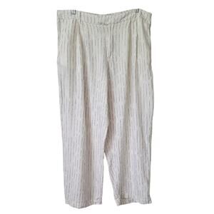 Womens Sz 16 Ivory Linen Blend High-Waisted Gauzy Wide Leg Striped Beachy Pants